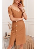 Elegant carmen neckline dress, caramel 0484 - Online store - Boutique